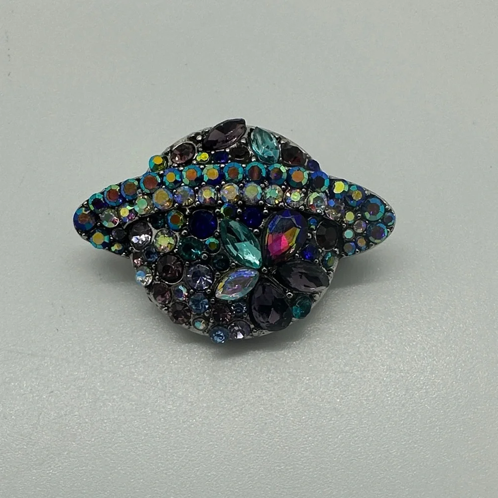 Modern Flying Saucer Alien Multicolor Crystal Brooch Pin - Picture 1 of 1